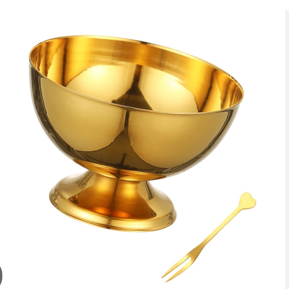 New Halo brand 6 pieces Gold Ice Cream Cup Lightweight Fruit Bowl with fork